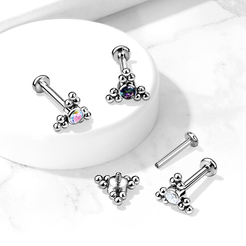 Tytan labret trójkąt cyrkonia srebrny gwint wewnętrzny - Image 4