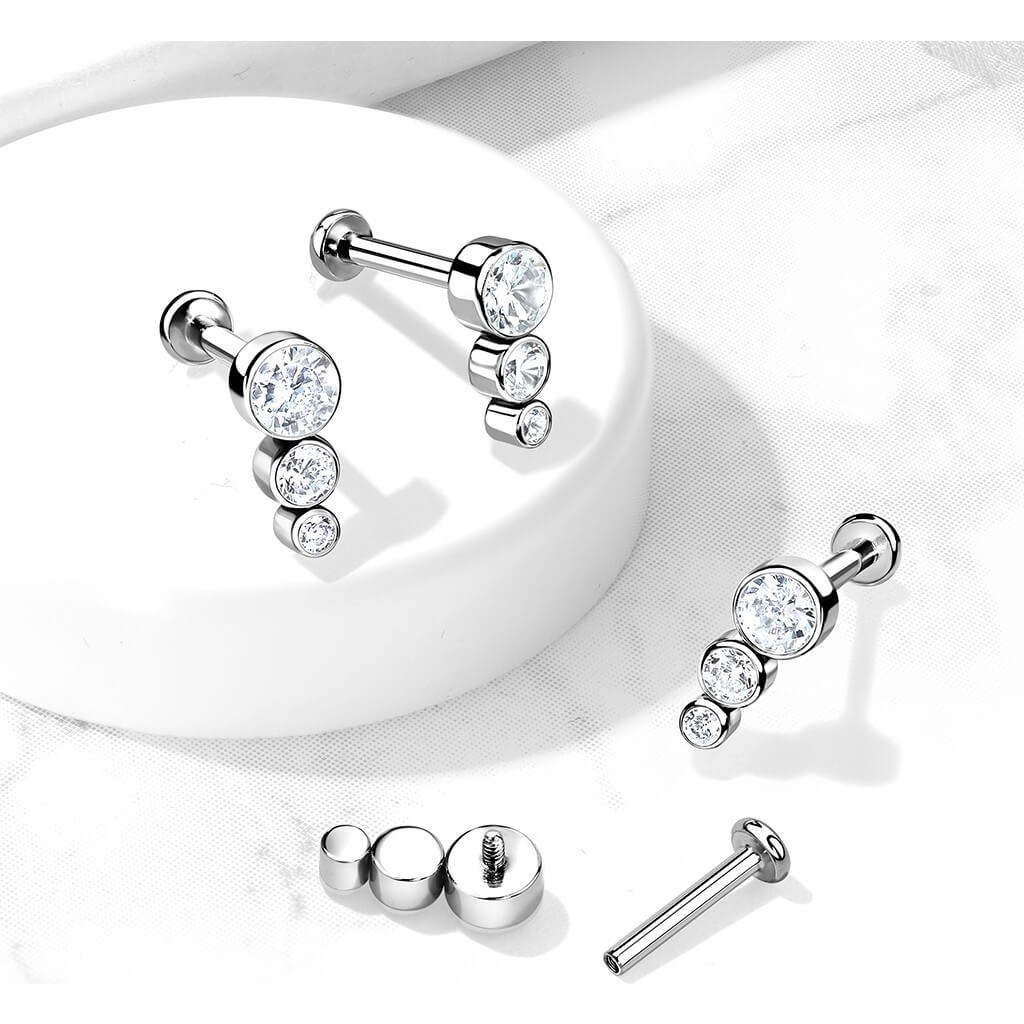 Tytan labret 3 cyrkonie srebrny gwint wewnętrzny - Image 3