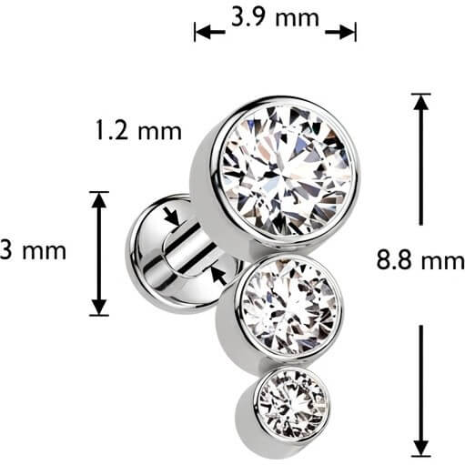 Tytan labret 3 cyrkonie srebrny gwint wewnętrzny - Image 4