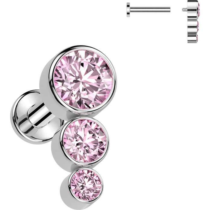Tytan labret 3 cyrkonie srebrny gwint wewnętrzny - Image 6