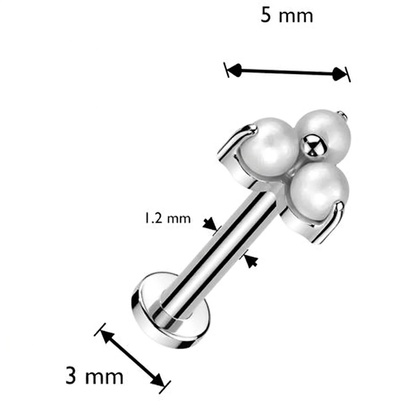 Tytan labret perła w łapkach trójkąt gwint wewnętrzny - Image 4