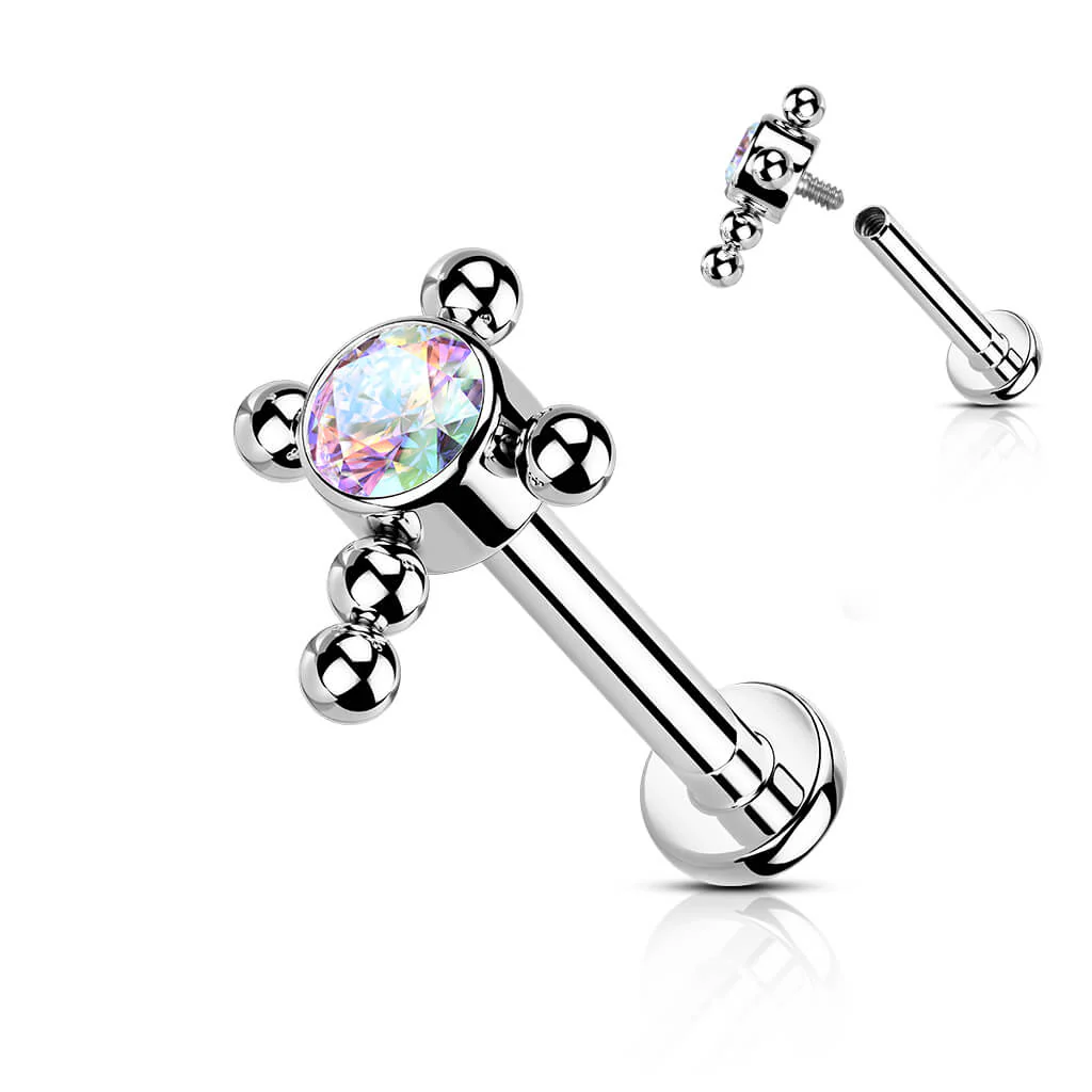 Tytan labret krzyż cyrkonia gwint wewnętrzny - Image 4