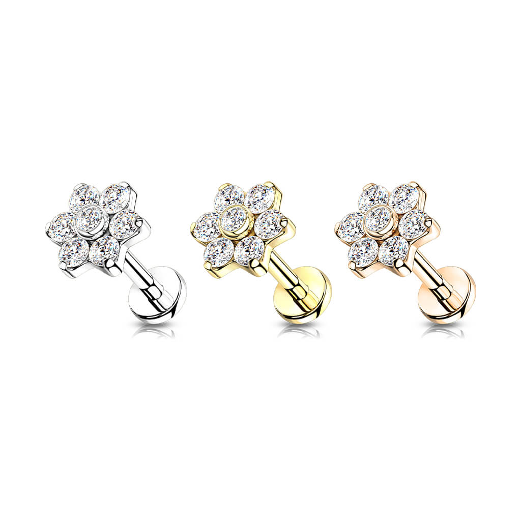 Tytan labret kwiatek z cyrkoniami gwint wewnętrzny - Image 2