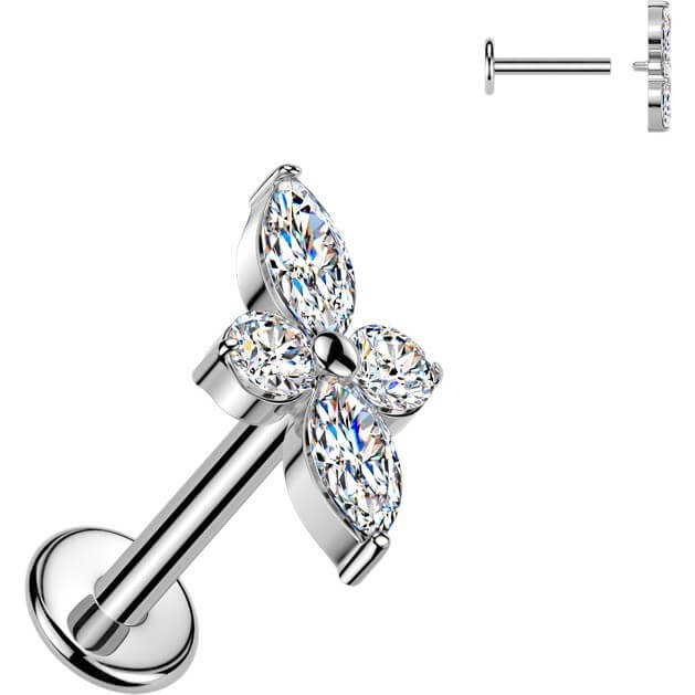 Tytan labret kwiatek cyrkonia gwint wewnętrzny - Image 3