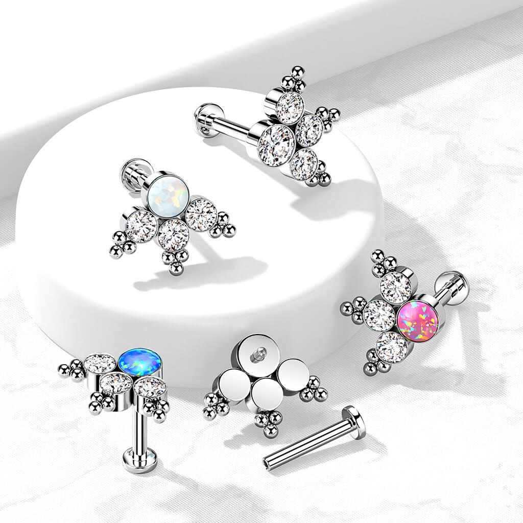 Tytan labret 4 cyrkonie opal srebrny gwint wewnętrzny - Image 3