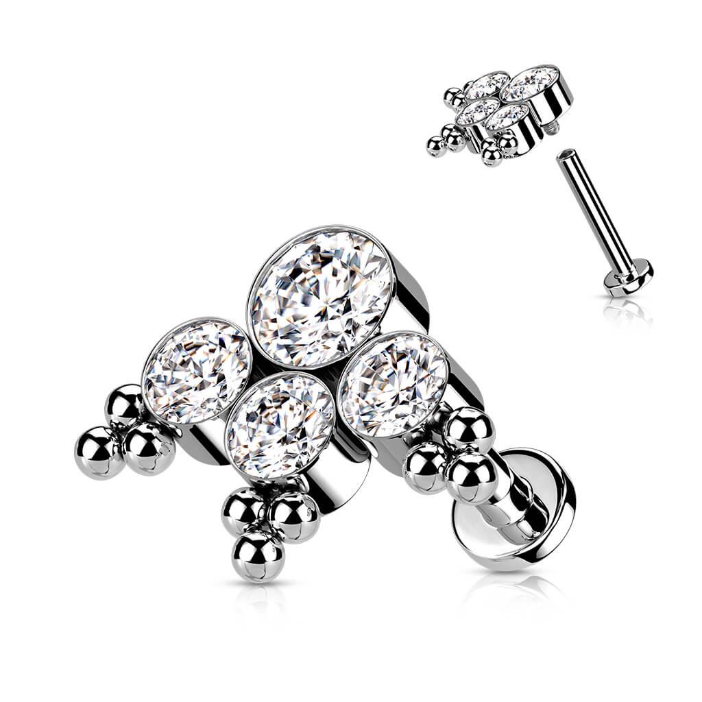Tytan labret 4 cyrkonie opal srebrny gwint wewnętrzny - Image 4