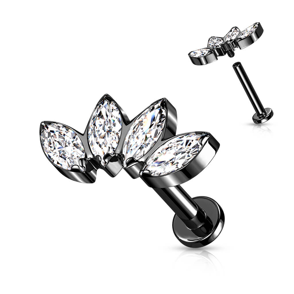 Tytan labret 4 cyrkonie szlif markizowy gwint wewnętrzny - Image 6
