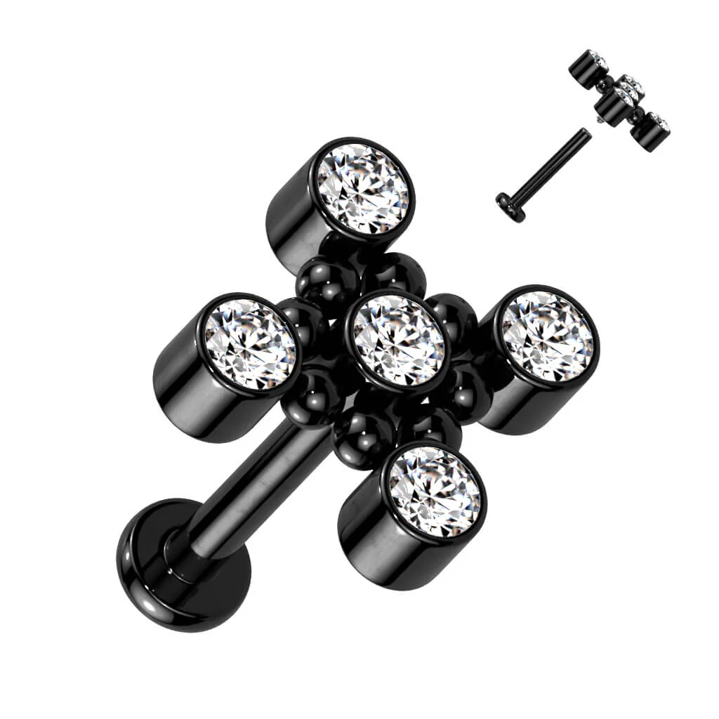 Tytan labret krzyż cyrkonia gwint wewnętrzny - Image 4