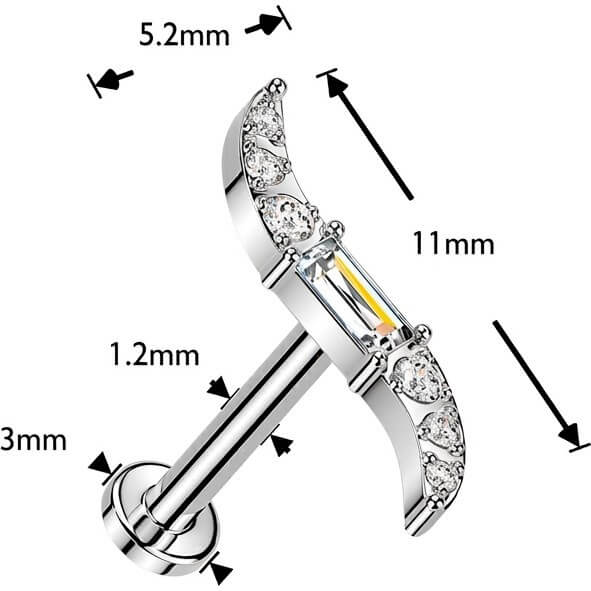 Tytan labret fala cyrkonia bagietka w środku gwint wewnętrzny - Image 2