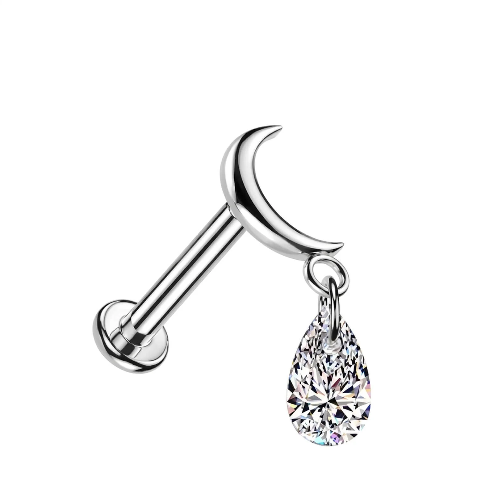 Tytan labret księżyc wisząca łezka z cyrkonią gwint wewnętrzny - Image 4