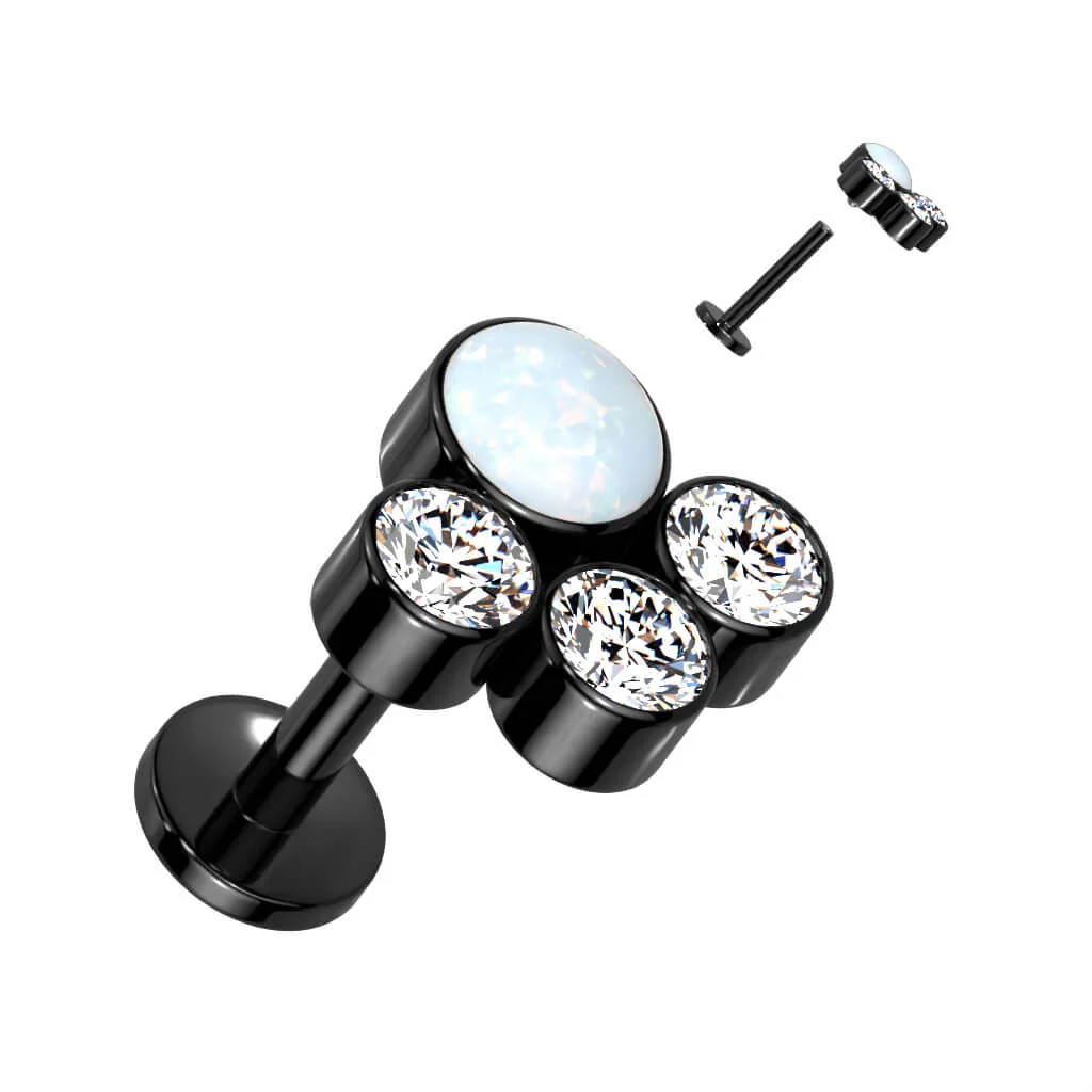 Tytan labret 3 cyrkonie 1 opal gwint wewnętrzny - Image 3