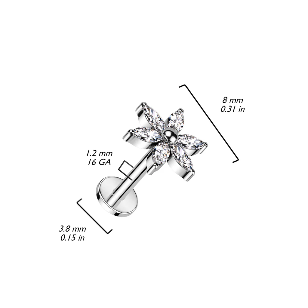 Tytan labret kwiatek z cyrkoniami gwint wewnętrzny - Image 4