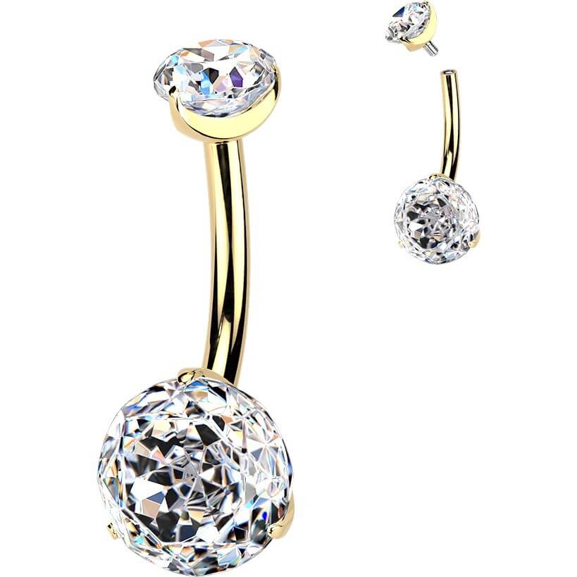 Tytan kolczyk do pępka dwie cyrkonie gwint wewnętrzny - Image 2