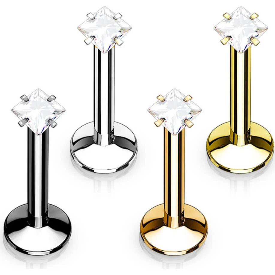 Labret kwadrat cyrkonia gwint wewnętrzny, 4 sztuki - Image 2
