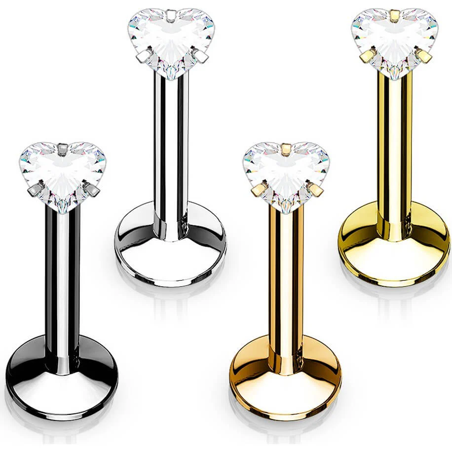 Labret serduszko cyrkonia gwint wewnętrzny, 4 sztuki - Image 2