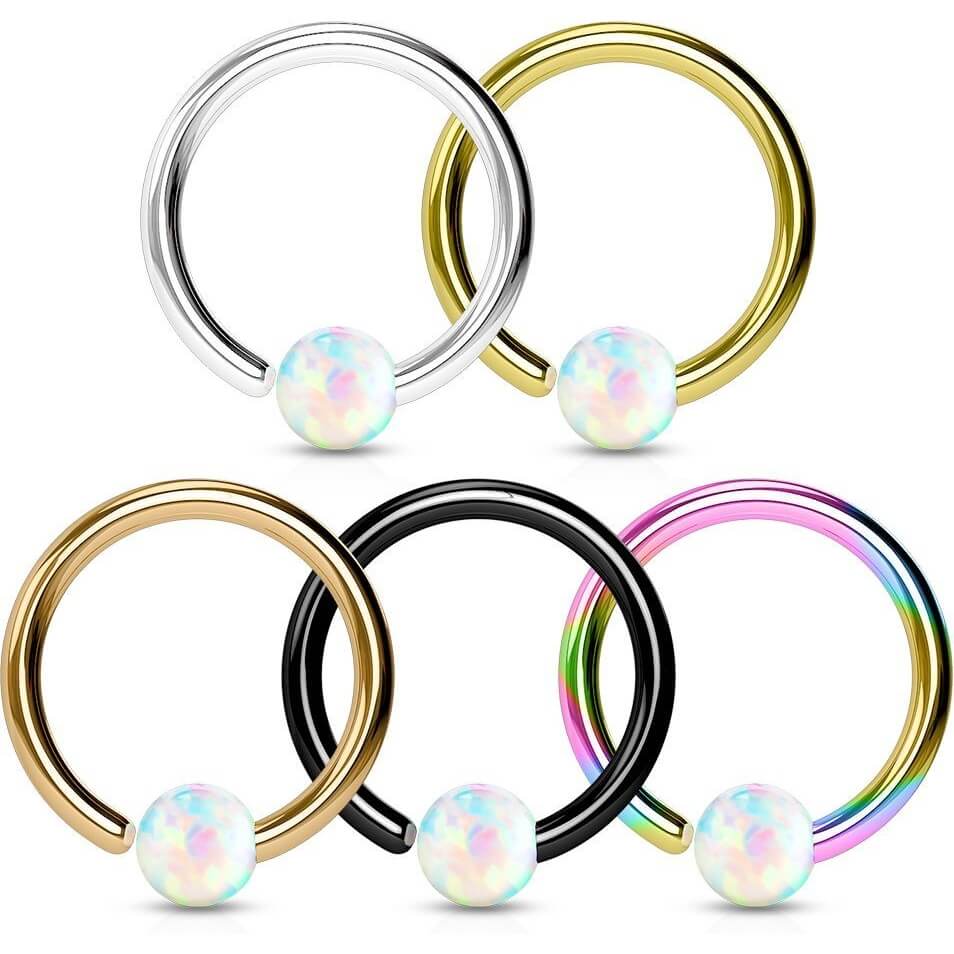 Kółko z kulką opal zapięcie captive bead, 5 sztuk