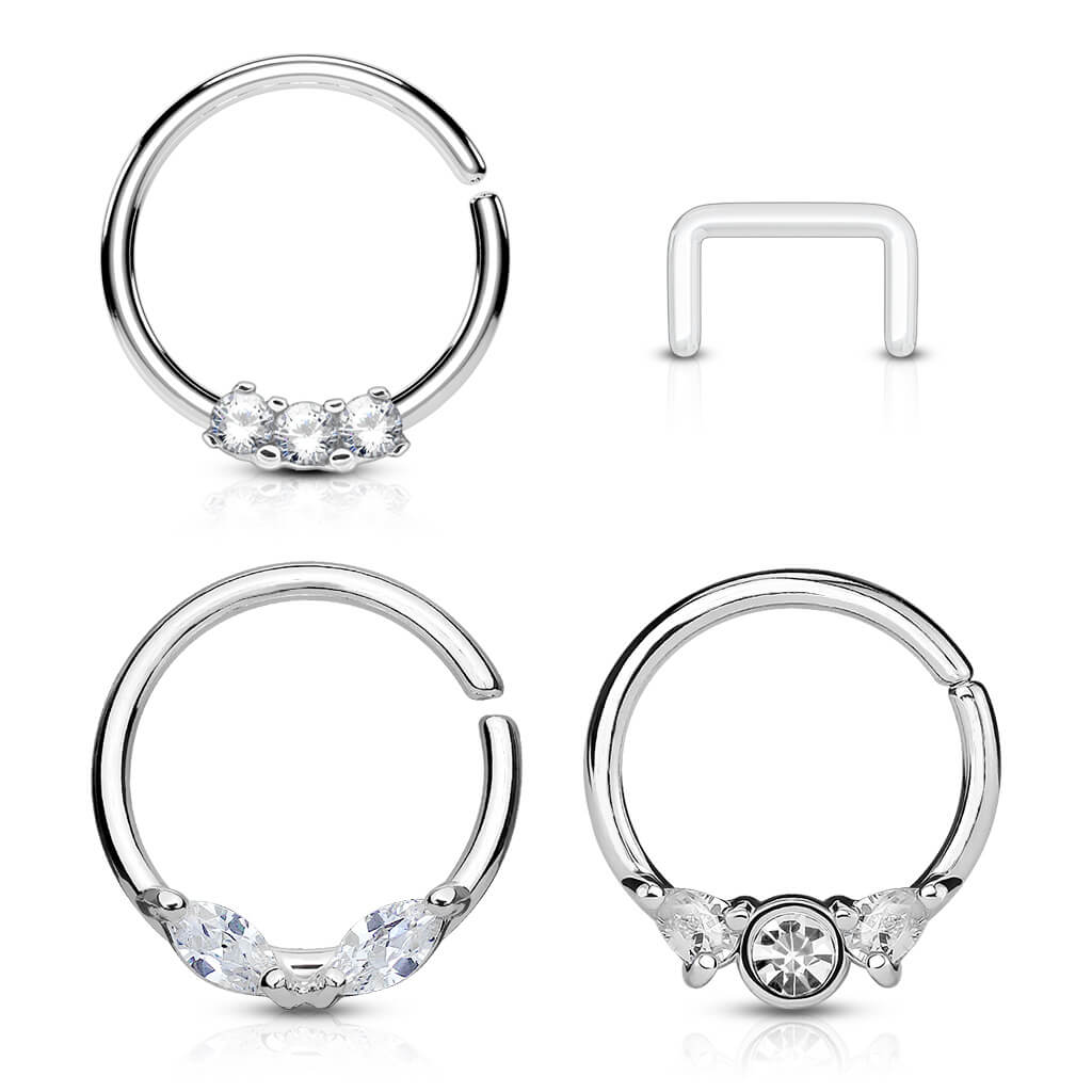 Septum zestaw kółko retainer cyrkonia złoty kolczyk rozginany, 3 sztuki - Image 6